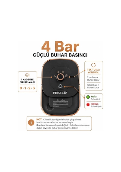 Fegel FG-B2 4 Bar 8 Aksesuarlı Kimyasalsız Çok Fonksiyonlu Basınçlı Buharlı Temizleyici