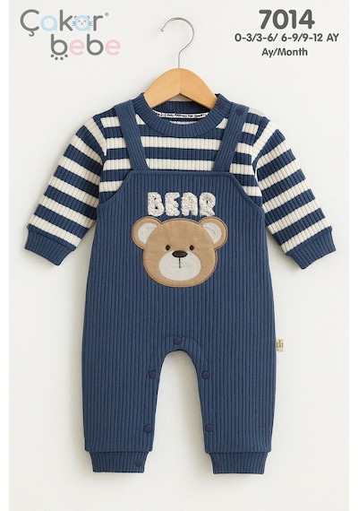 Çakar Bebe 3-12 Aylık Çizgili Erkek Tulum-7014145 - Mavi Mavi