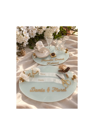 Kişiye Özel Söz Nişan Tepsisi İsimli Kahve Sunum Seti Gelin Damat Kahvesi - 927804590 Diğer