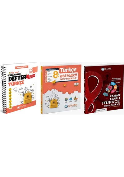 Çanta 2025 8. Sınıf Türkçe Etkinlikli Kazanım + Zaman Ayarlı Soru + Defter Seti 3 Kitap