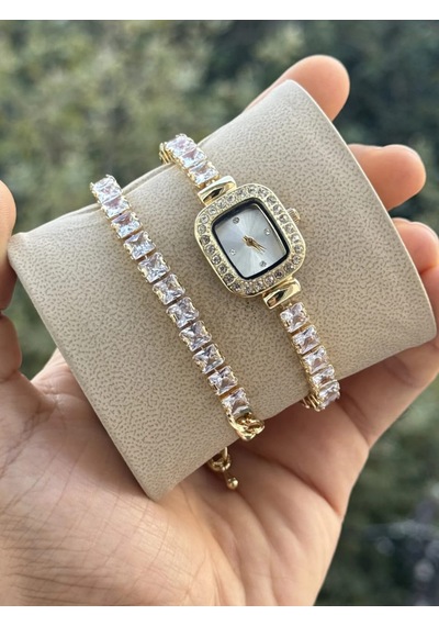 Qulothes Special Zirkon Baget Taş Bileğe Sarmalı Kadın Kol Saati Beyaz