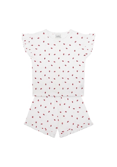 Antebies Uğurböceği Fırfırlı Şortlu Pijama Beyaz