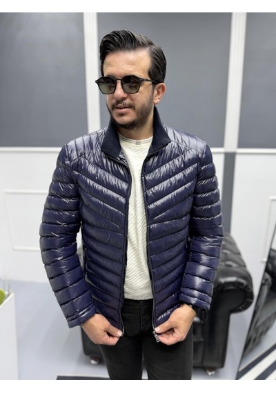 Avni Ceylan Erkek Parlak Şık Slim Fit Kışlık Şişme Mont Lacivert