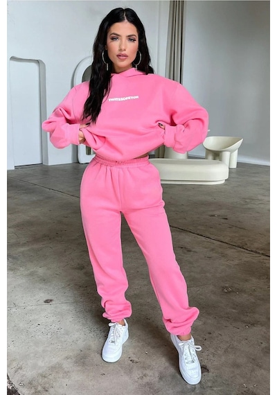 Pembe That So Fetch Eşofman Takımı - Baskılı Oversize Kapüşonlu Şardonlu Pembe