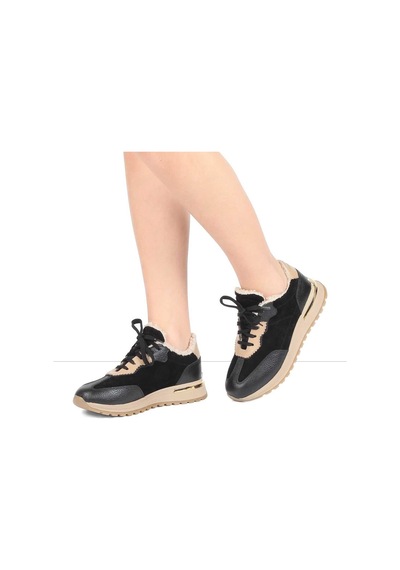Kadın Siyah Vizon Bağcıklı Süet Deri Sneaker