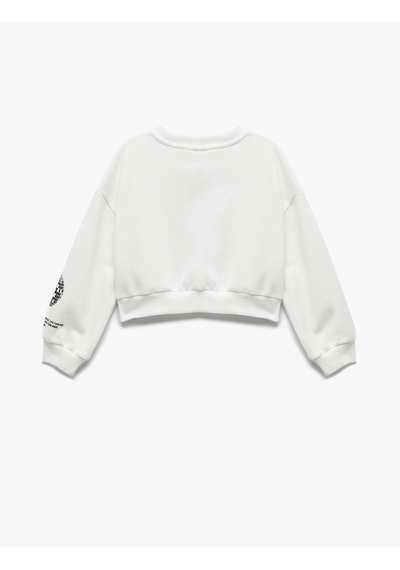 Koton Şardonlu Uzun Kollu Bisiklet Yaka Baskılı Sweatshirt Ekru 6wkg10118ak Ekru