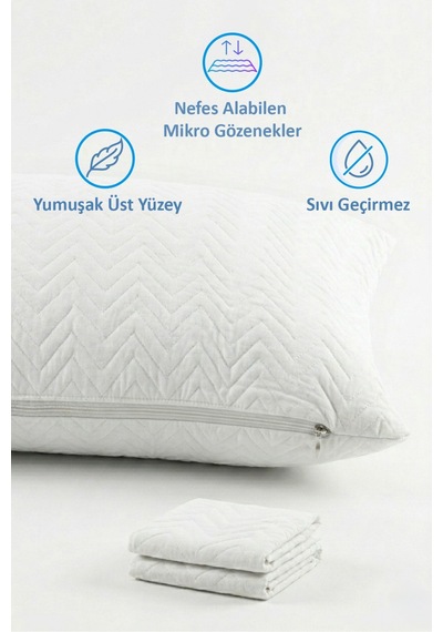 My Evilla Sıvı Geçirmez Kapitoneli Yastık Alezi 50x70 Cm Su Geçirmez Yastık Koruyucu 1 Paket 2 Adet Beyaz