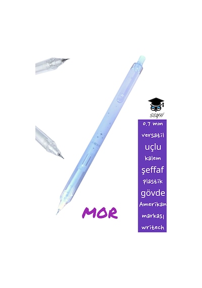 0.7 Mm Versatil Uçlu Kalem Şeffaf Plastik Gövde Amerikan Markası Writech Pembe - Mor