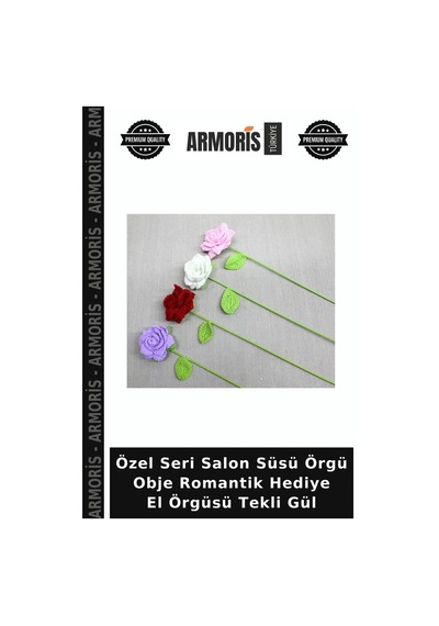 Özel Seri Salon Süsü Örgü Obje Romantik Hediye El Örgüsü Tekli Gül Çok Renkli