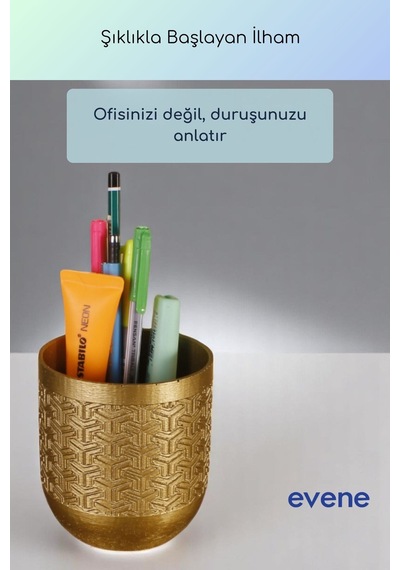 Kalemlik Masa Kalemliği Organizer Kalemlik Altın Renk Model 77 Çok Renkli