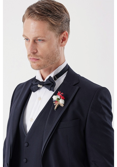 İmza Koyu Lacivert Desenli Armürlü Çıkarılabilir Mono Yaka Yelekli 6 Drop Slim Fit Smokin Damatlık Takım 1001230202-Koyu Lacivert İmza Koyu Lacivert Desenli Armürlü Çıkarılabilir Mono Yaka Yelekli 6 Drop Slim Fit Smokin Damatlık Takım 1001230202-Koyu Lacivert