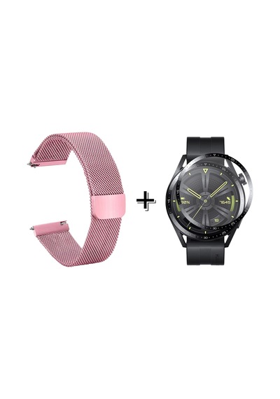Forzacase Huawei Watch Gt 3 46mm İçin Metal Mıknatıslı Kordon Kayış + Ekran Koruma Filmi - Fc096 Pembe