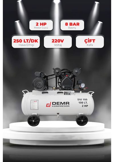 Demr Kompresör Pistonlu 100 LT 2 Kafa 8 Bar 2 HP IDM100 Hava Kompresörü