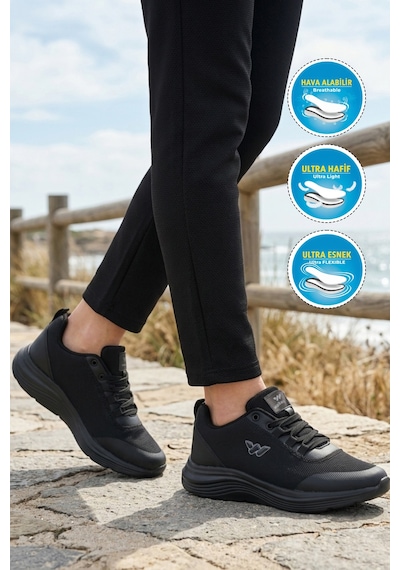 Walkway Pete G Siyah Fileli Hafif Esnek Unisex Spor Ayakkabı