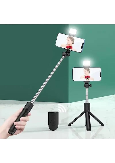 Cr27 4in1 Bluetooth Kumandalı, Selfie Çubuğu, Tripod Monopod, Led Işık, Deklanşörlü, Canlı Yayın Standı Telefon Tutucu Katlanabilir Genişletilebilir