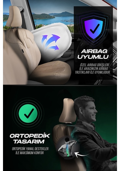 Bej - Bej Panda Monte Carlo Serisi Velor Kadife Kumaş Oto Koltuk Kılıfı - Tam Set