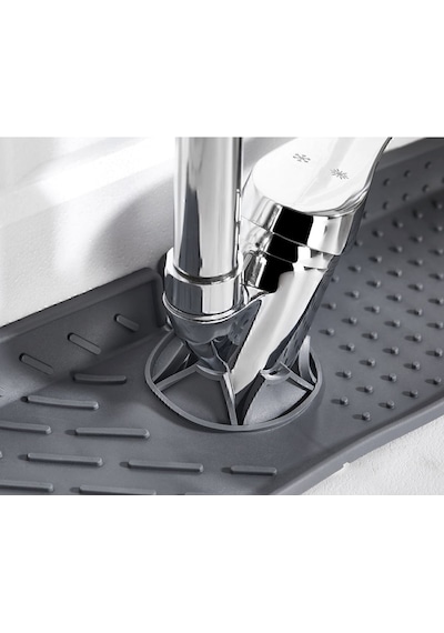 Mainshop Su Tutucu Musluk Mat Lavabo Için Silikon Esnek Musluk Tutucu Raf Mutfak Tezgahı Koruma Gri