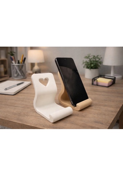 Riti Design - Cor - Kalp Pencereli Minimalist Masaüstü Telefon Tutucu Beyaz