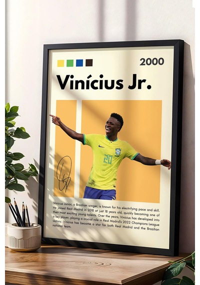 Vinicius Junior Çerçeveli Tablo - Dekoratif Çerçeveli Futbolcu Poster Tablo