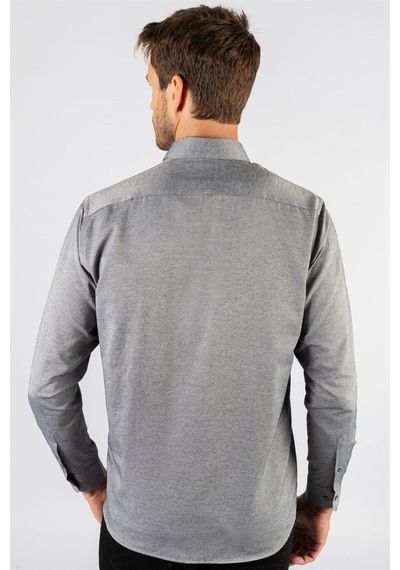 Tudors Klasik Fit Rahat Kesim Poplin Oxford Erkek Gömlek-24026 Gri