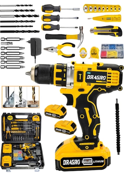 Dragro Germany DRG-HN58 Tecnology Metal Şanzıman Çift Bakır Sargı Akülü Vidalama Matkap Yardmcı Set2