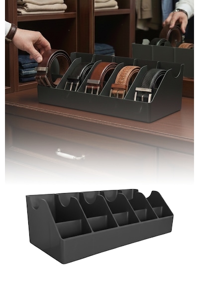 10 Bölmeli Kemer Organizer, Çorap, Kravat, Takı, Makyaj, Çekmece, Dolap İçi Depolama Gri