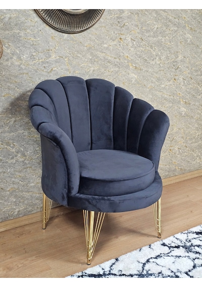 Zafir Tekli İstiridye Gold Kaplama Telli Ayak Çay Seti Koltuk Tekli Berjer , Balkon, Salon, Ofis Füme