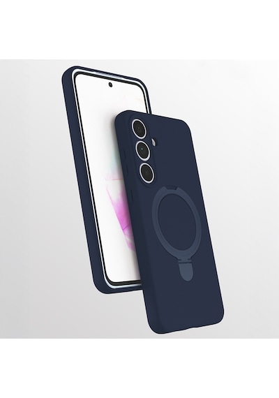 Samsung Galaxy Uyumlu S25 Fe Kılıf M-safe Şarj Özellikli Standlı Zore Samara Kapak Lacivert