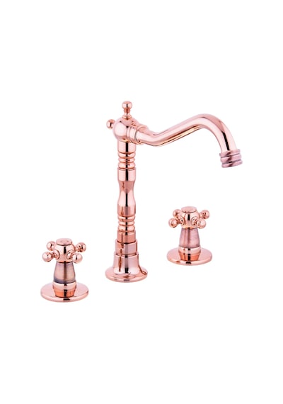 Bakır Ankastre 3 Delikli Koç Kuğu Lavabo Bataryası Pirinç Lüx
