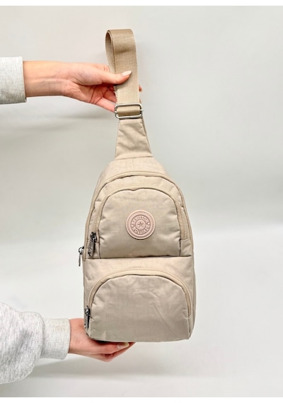 Su Geçirmez Kumaş Bej Unisex Body Bag Çapraz Omuz Çantası Bej