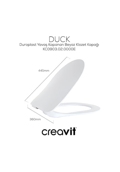 Creavit Free Entegre Ara Musluklu Kanallı Asma Klozet Fe320, Creavit Free Duck Duroplast Yavaş Kapak Beyaz