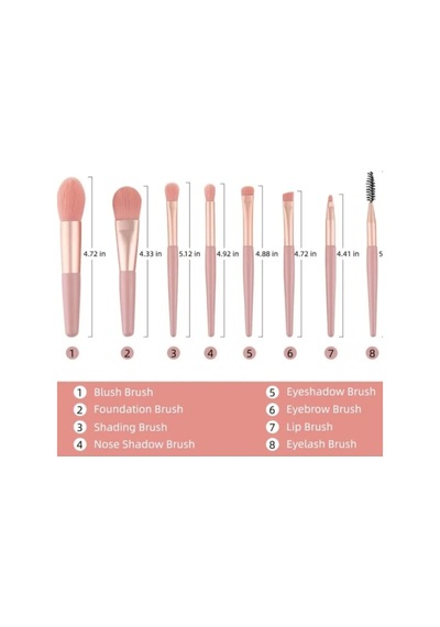 8'li Profesyonel Makyaj Fırça Seti, Rose Gold, Seyahat Çantalı, Göz Ve Yüz Makyajı İçin