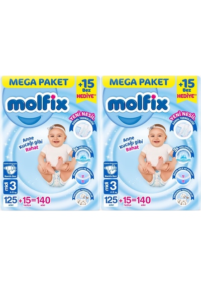 Molfix Bebek Bezi Beden:3 4-9kg Midi Mega Ekonomik 280 Adet
