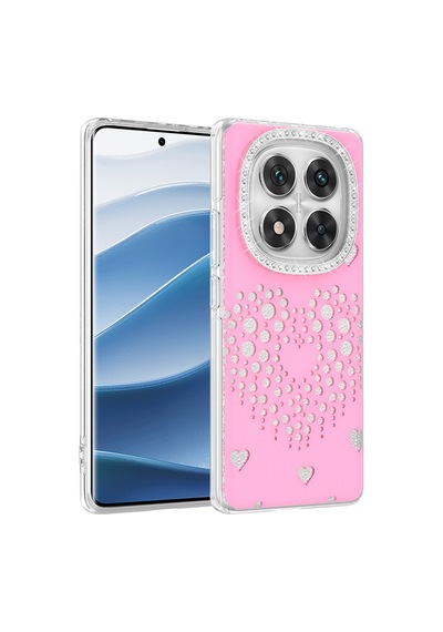 Maks Technology Redmi Note 14 Pro 4g Kılıf Damla Taşlı Mkst Rivas Sert Pc Kapak - Pembe