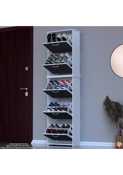 Modilayn Verve Antre 52x194x26 Cm Lik 5 Düşer Kapak 10 Göz Bölmeli Ayakkabılık Antrasit - Beyaz Modilayn Verve Antre 52x194x26 Cm Lik 5 Düşer Kapak 10 Göz Bölmeli Ayakkabılık Antrasit - Beyaz