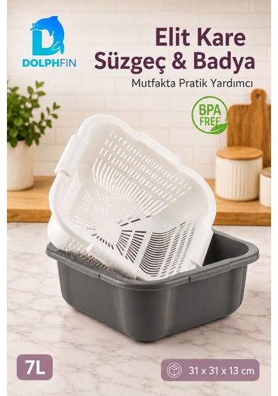 Elit Kare Süzgeç Ve Badya Seti 7 L Bpa Free Beyaz - Mor