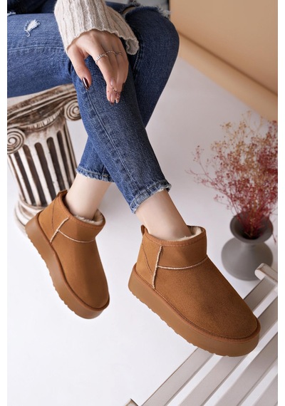 Nesilshoes Nesil Shoes Ypr 8391 Taba Süet İçi Kürklü Su İtici Kadın Bot