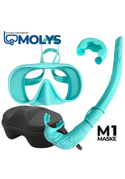 M1 Molys Dalış Maskesi + Kutusu + Şnorkel Seti Turkuaz