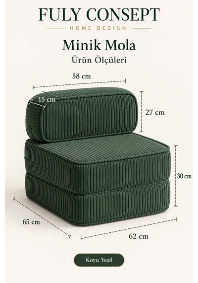 Fuly Consept Minik Mola Fitilli Kumaş Çocuk Koltuğu Ve Dinlenme Minderi 62 65 Cm Haki