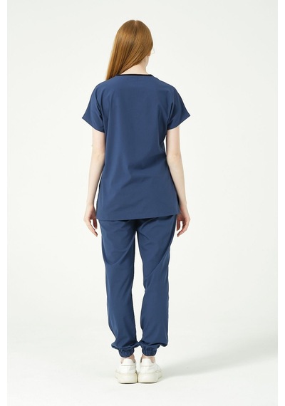 Fırtına Mavi Likralı Scrubs Jogger Paça Doktor Hemşire Forması Yarasa Kol Takım Unisex