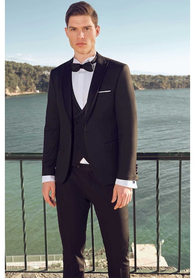Morven Erkek Siyah Poliviskon Ceramonia Düz Desen Slim Fit Sivri Çıkma Yaka Damatlık Siyah Morven Erkek Siyah Poliviskon Ceramonia Düz Desen Slim Fit Sivri Çıkma Yaka Damatlık Siyah