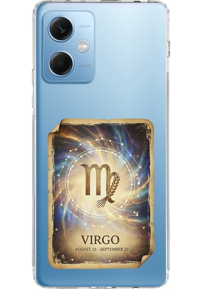 Redmi Note 12 5g İle Uyumlu Burç Kartları Başak Tasarımlı Şeffaf Silikon Kılıf Şeffaf