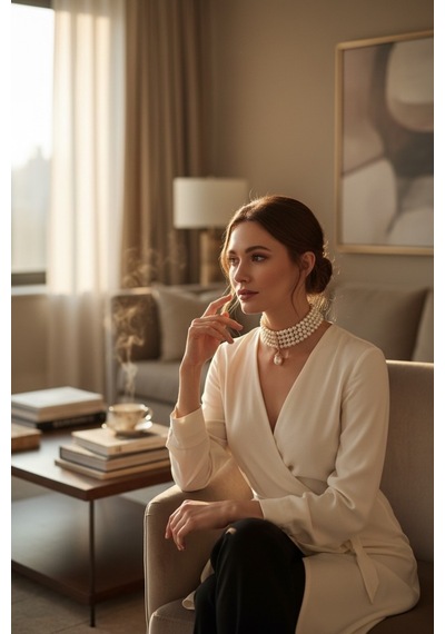 İnci Mayorka Choker Kolye Beyaz