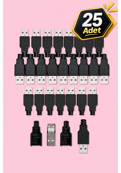 Usb Konnektör Soket Erkek 25 Adet Lehimlenebilir Bağlayıcı A Tipi 4 Pin Plastik