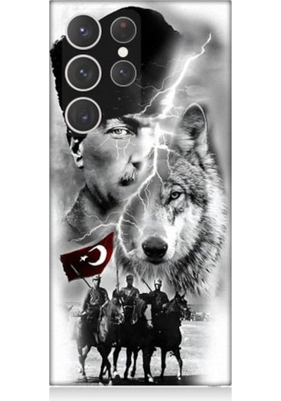 Samsung Galaxy S23 Ultra Uyumlu Atatürk Kurt Ve Bayrak Desenli Silikon Kılıf