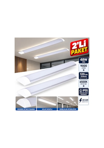 2'li Paket 48w Led Bant Armatür 120 Cm 6500k Beyaz Işık 5800 Lümen Ip55 Yatay Tavan Aydınlatma 1 2'li Paket 48w Led Bant Armatür 120 Cm 6500k Beyaz Işık 5800 Lümen Ip55 Yatay Tavan Aydınlatm - 939336041 Diğer 2'li Paket 48w Led Bant Armatür 120 Cm 6500k Beyaz Işık 5800 Lümen Ip55 Yatay Tavan Aydınlatma 1 2'li Paket 48w Led Bant Armatür 120 Cm 6500k Beyaz Işık 5800 Lümen Ip55 Yatay Tavan Aydınlatm - 939336041 Diğer