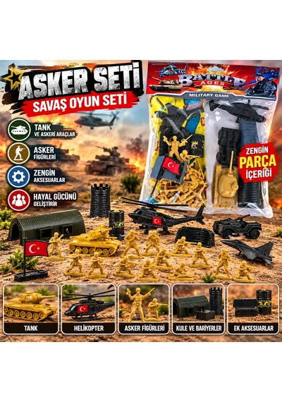 Asker Seti Oyuncak Askeri Araçlar Tank Helikopter Kule Ve Asker Figürleri Savaş Oyun Seti