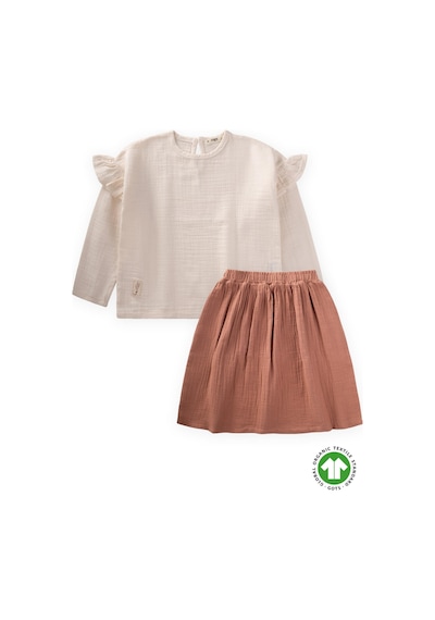 Cigit Organik Oversize Bohem Bluz Uzun Etekli Takım 2-8 Yaş Naturel Naturel Bej