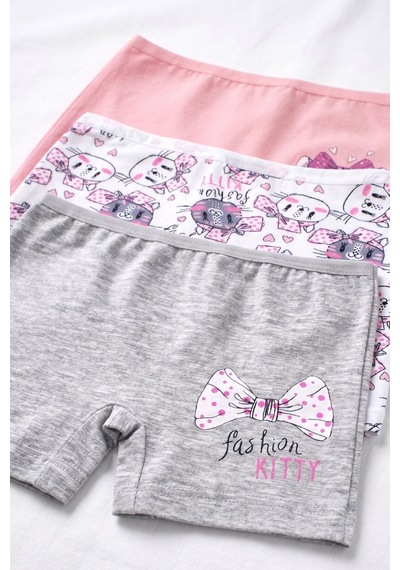 Öts Kız Çocuk 3 Lü Pamuklu Boxer Baskılı Premium Günlük Kullanım 8705-3 Renkli