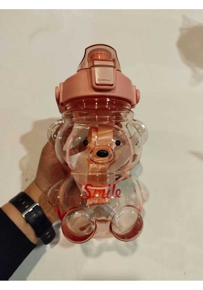 Ayıcıklı Matara 1000 Ml, Şeffaf Su, Suluk, Okul, Ofis, Seyahat, Bpa İçermez Pembe Plastik Diğer